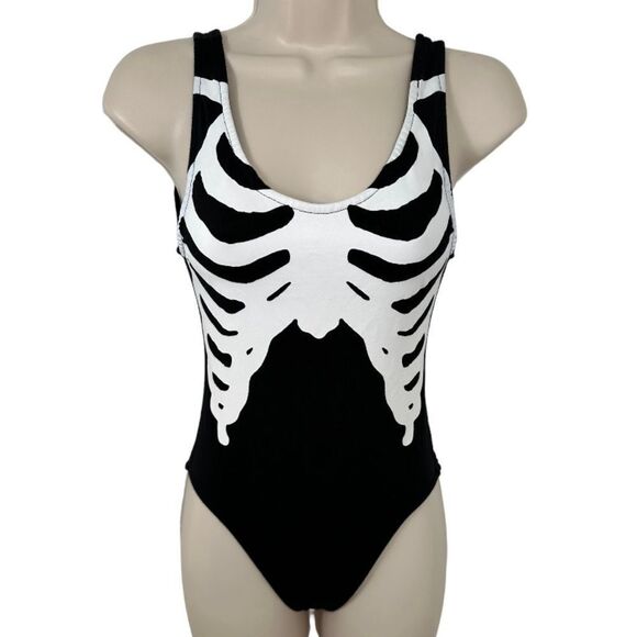 Iron Fist Black & White Bone In Skeleton Print Bodysuit - Picture 2 of 8